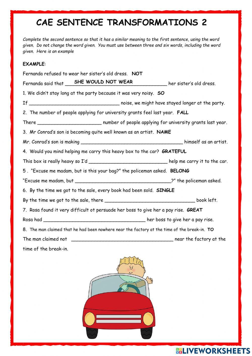 CAE Sentence Transformations 2