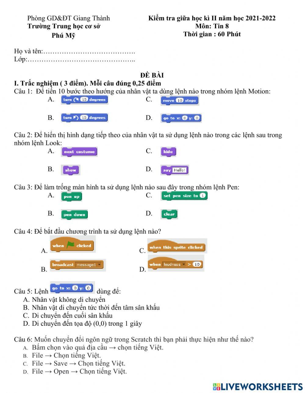 Kiểm tra giữa kì ii