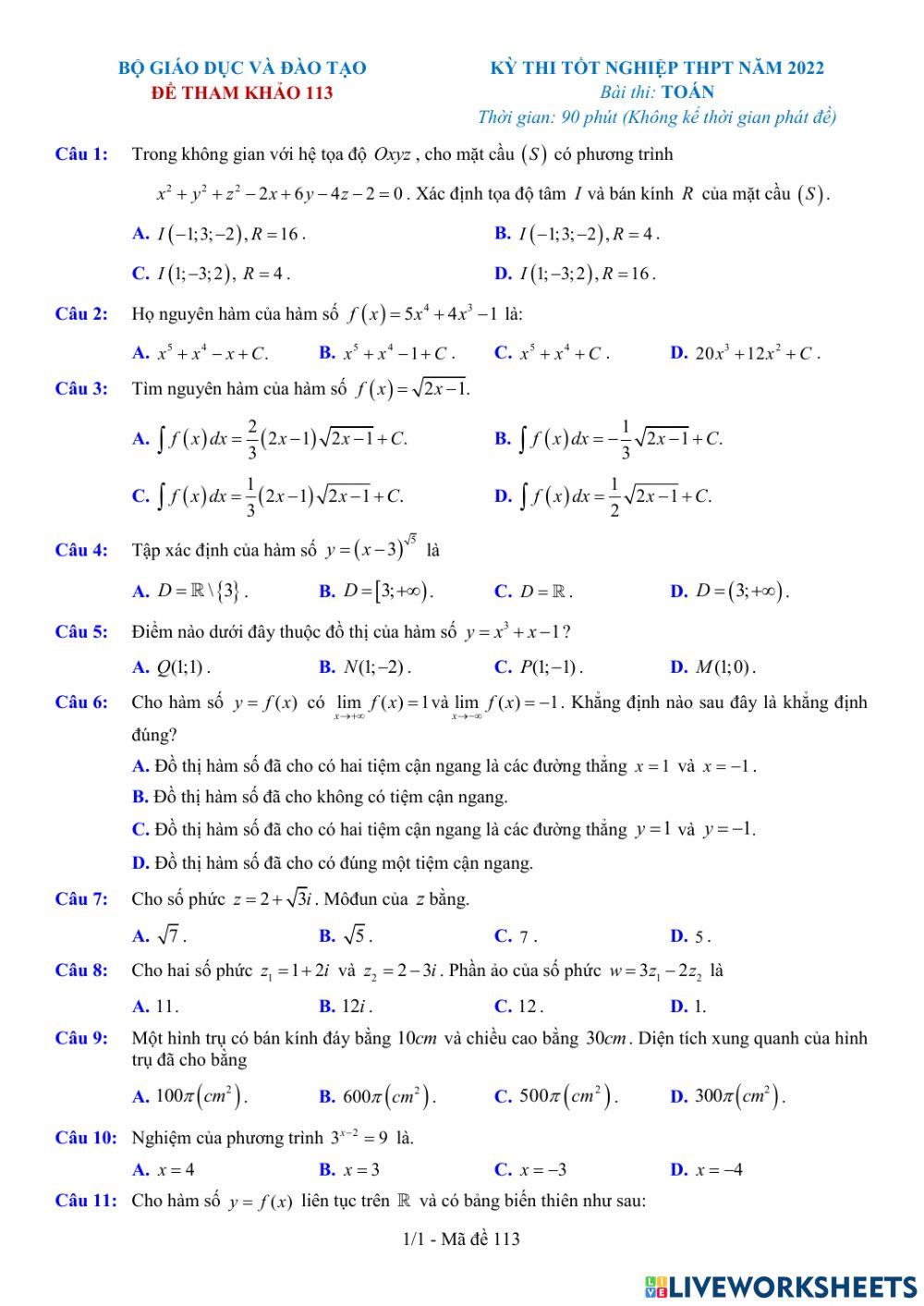 TNTHPT-MĐ-67-Đề ôn tập số 113