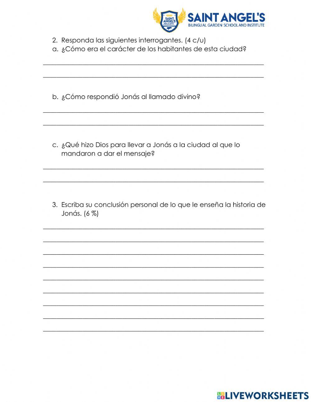 Examen de Biblia, Colegio, 1 parcial
