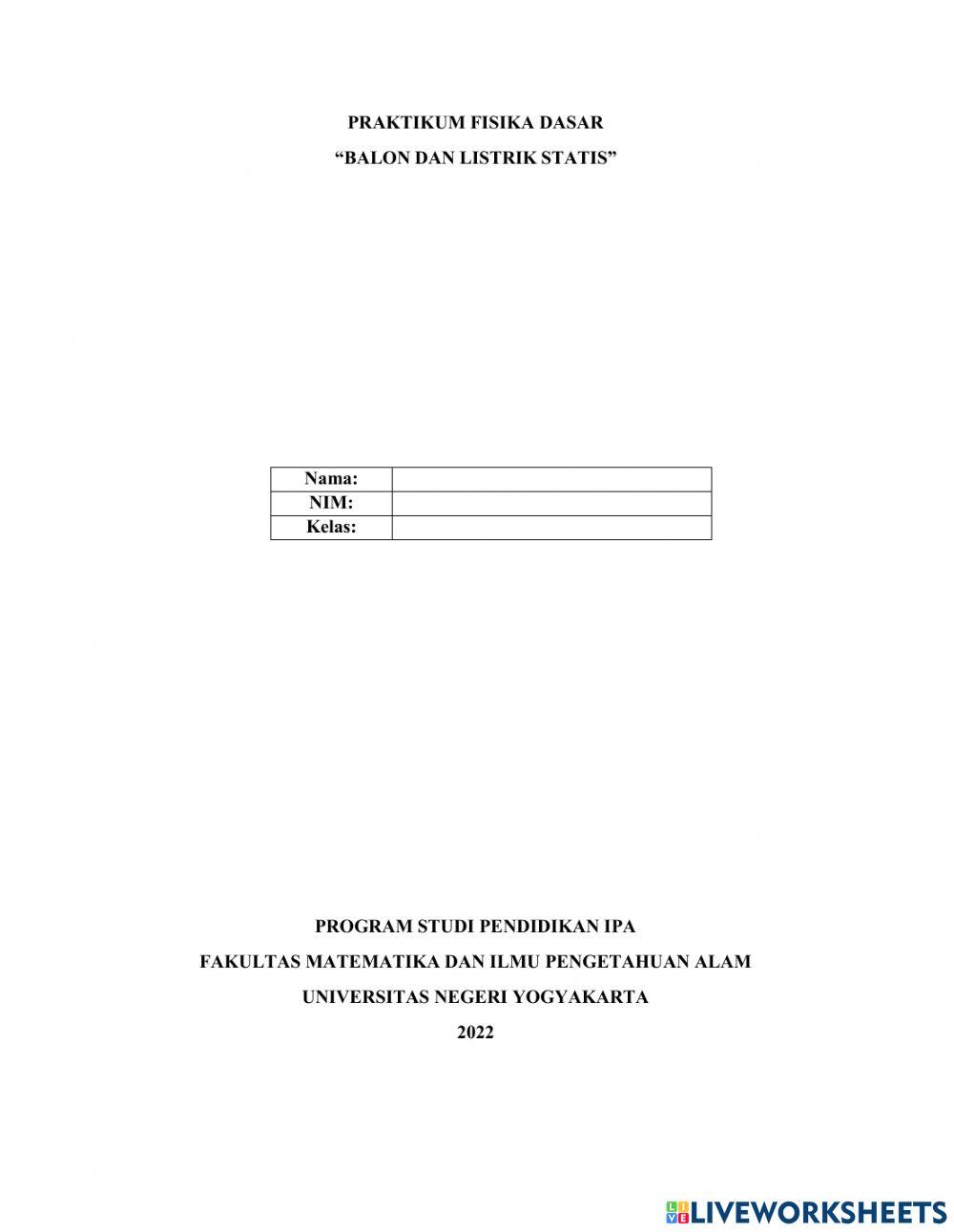 Lembar Kerja Praktikum Balon dan Listrik Statis