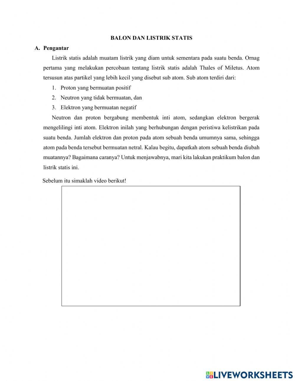 Lembar Kerja Praktikum Balon dan Listrik Statis