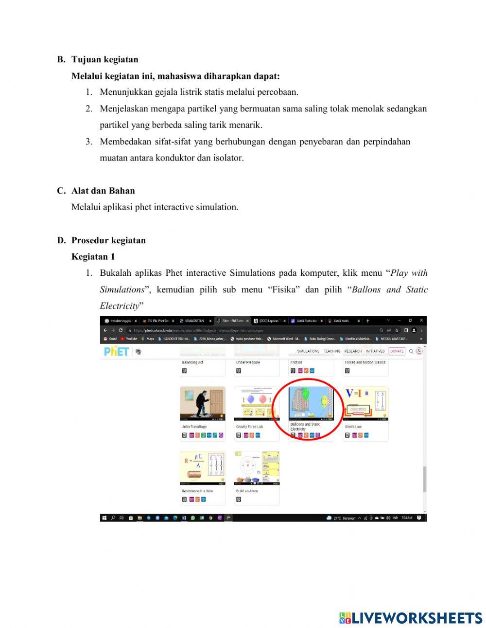 Lembar Kerja Praktikum Balon dan Listrik Statis