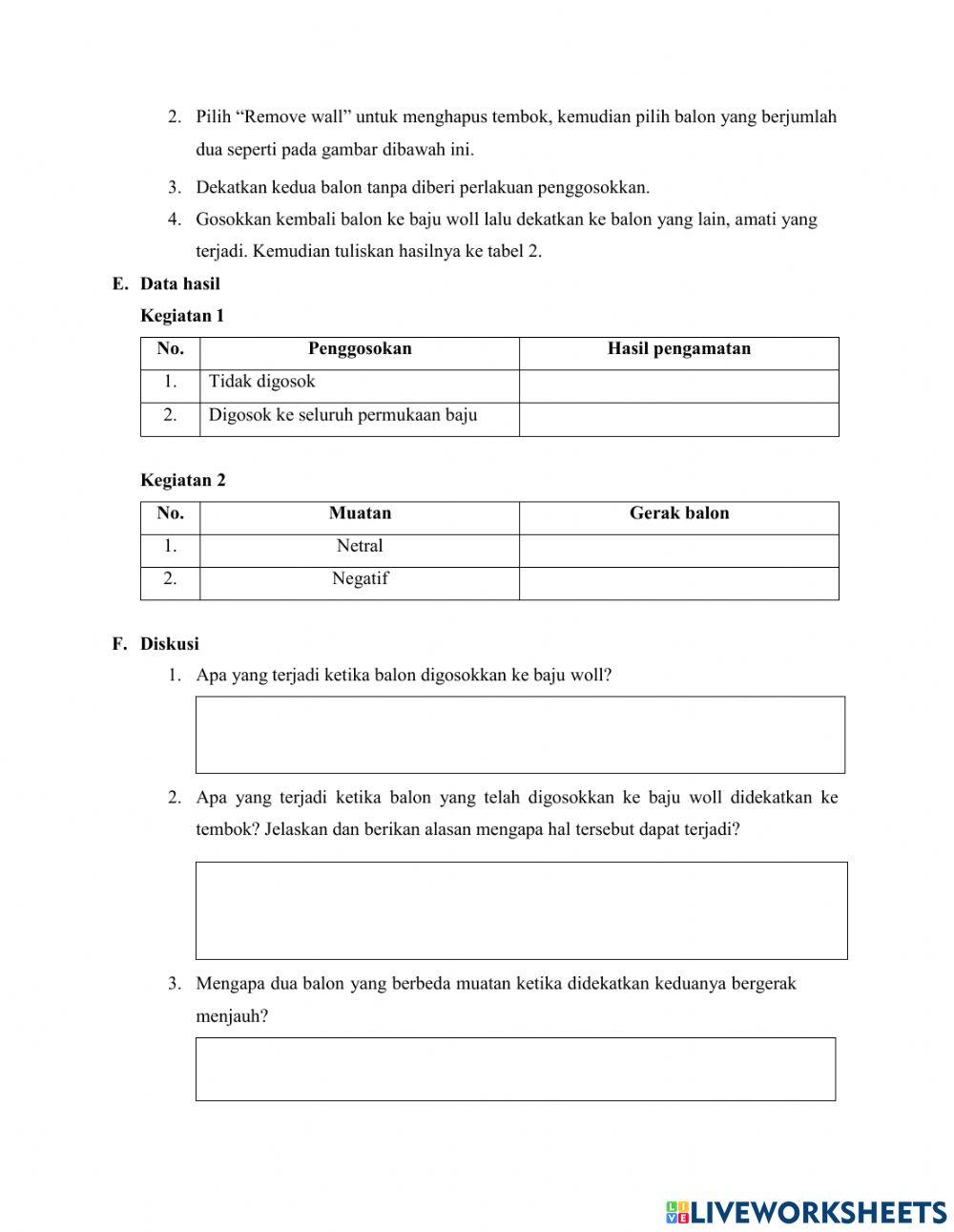 Lembar Kerja Praktikum Balon dan Listrik Statis