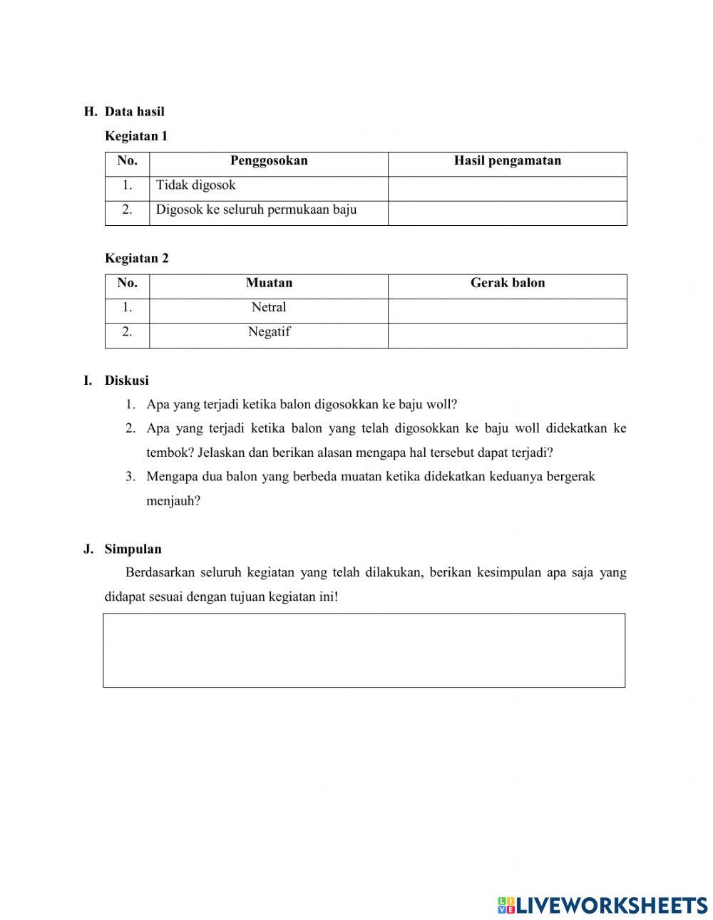 Lembar Kerja Praktikum Balon dan Listrik Statis