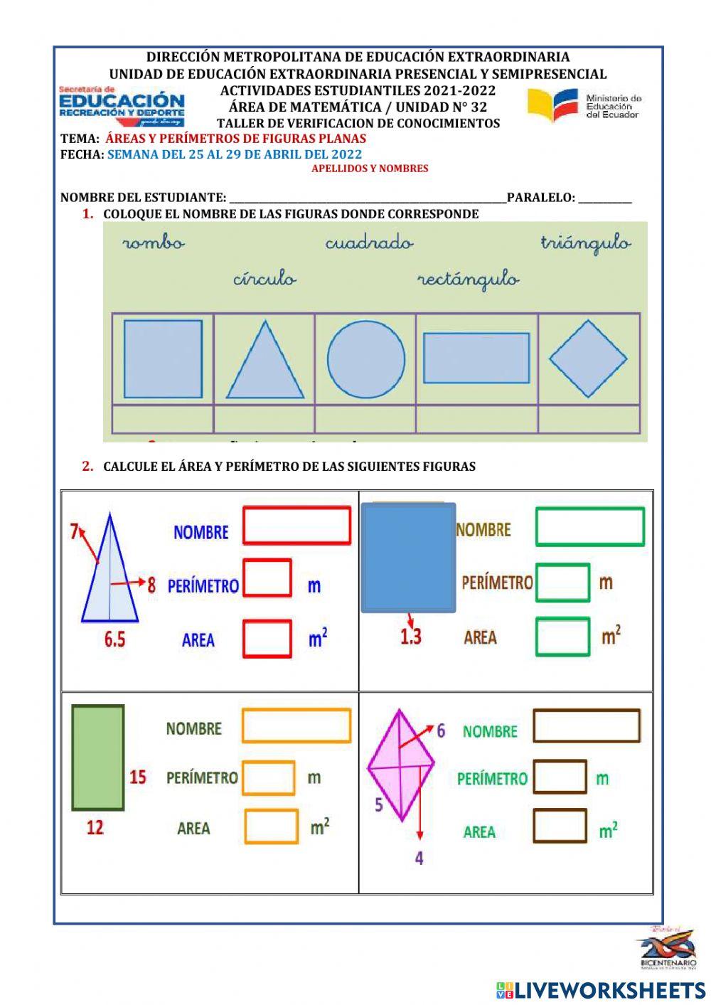 Áreas y perímetros de figuras planas