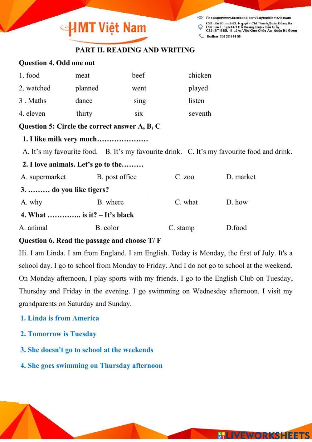 E4 ôn thi cuối kì 2 Test 2