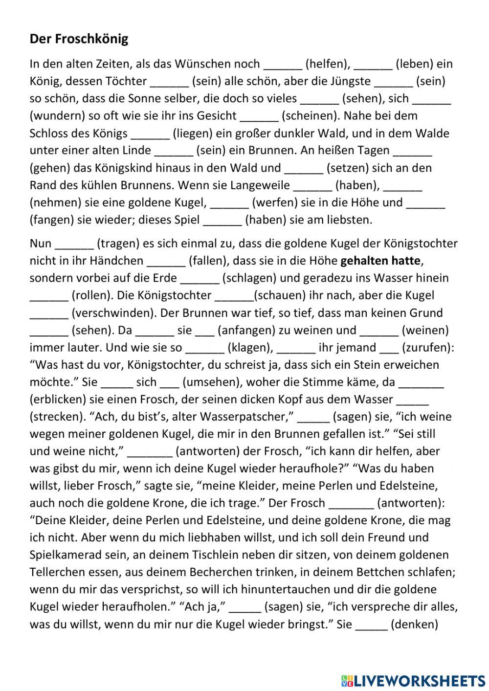 B1 Lek1 Präteritum -der Froschkönig-