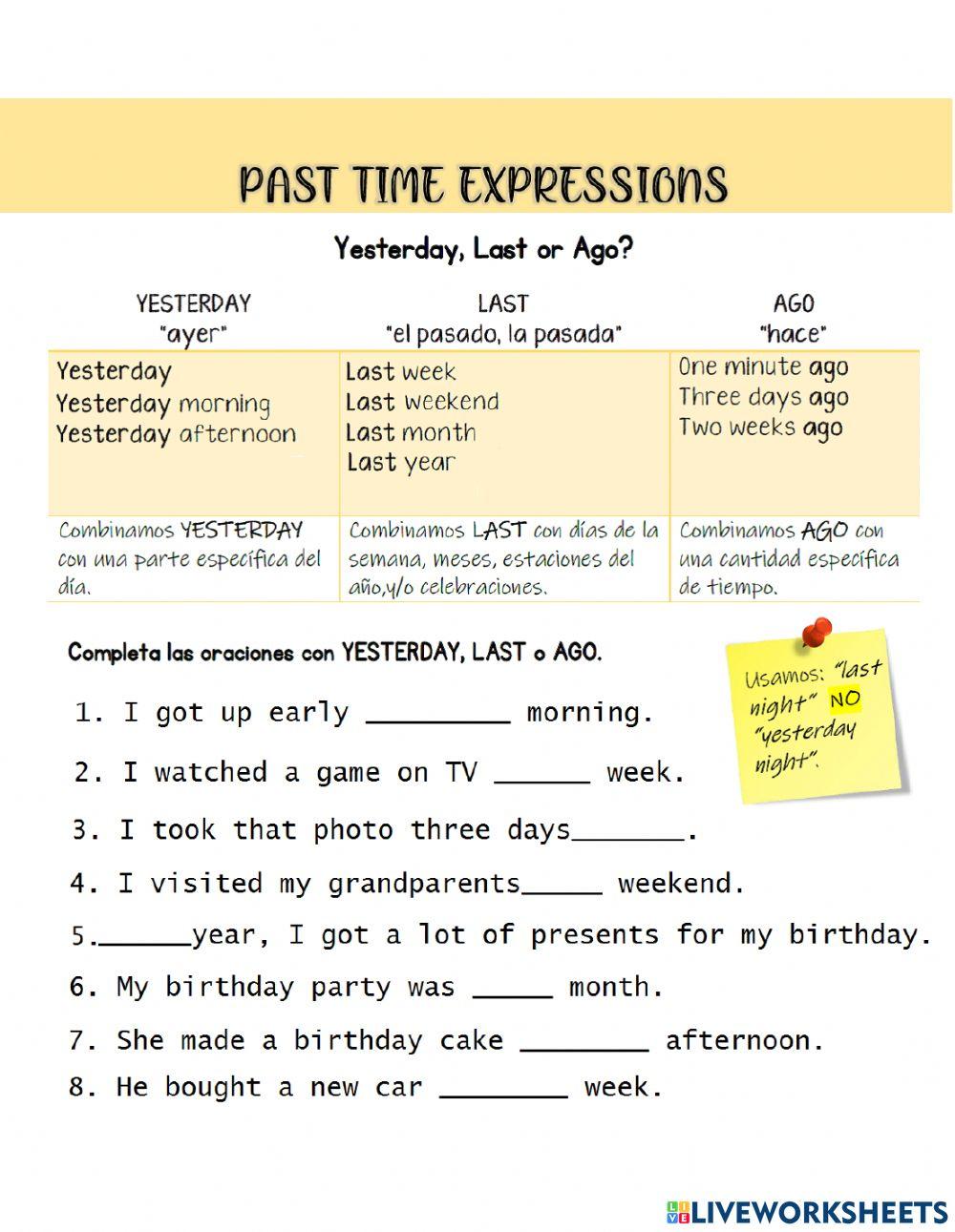 Past Time Expressions 