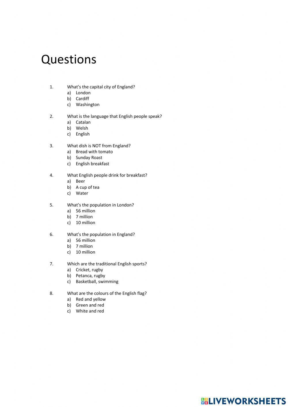 England information and questions