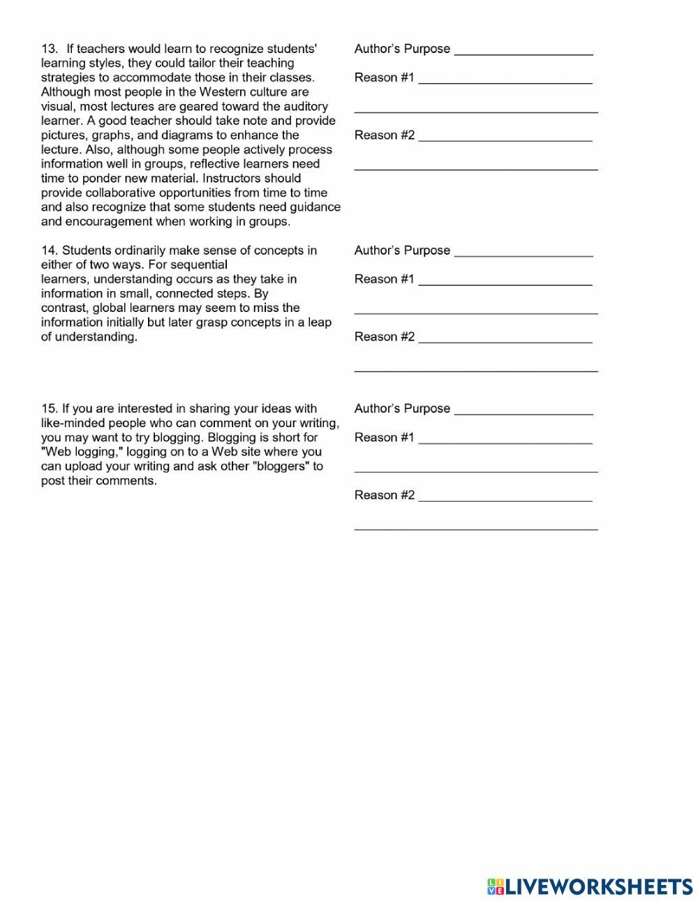 Author's Purpose Worksheet -2 5330729 | dorable7 | Live