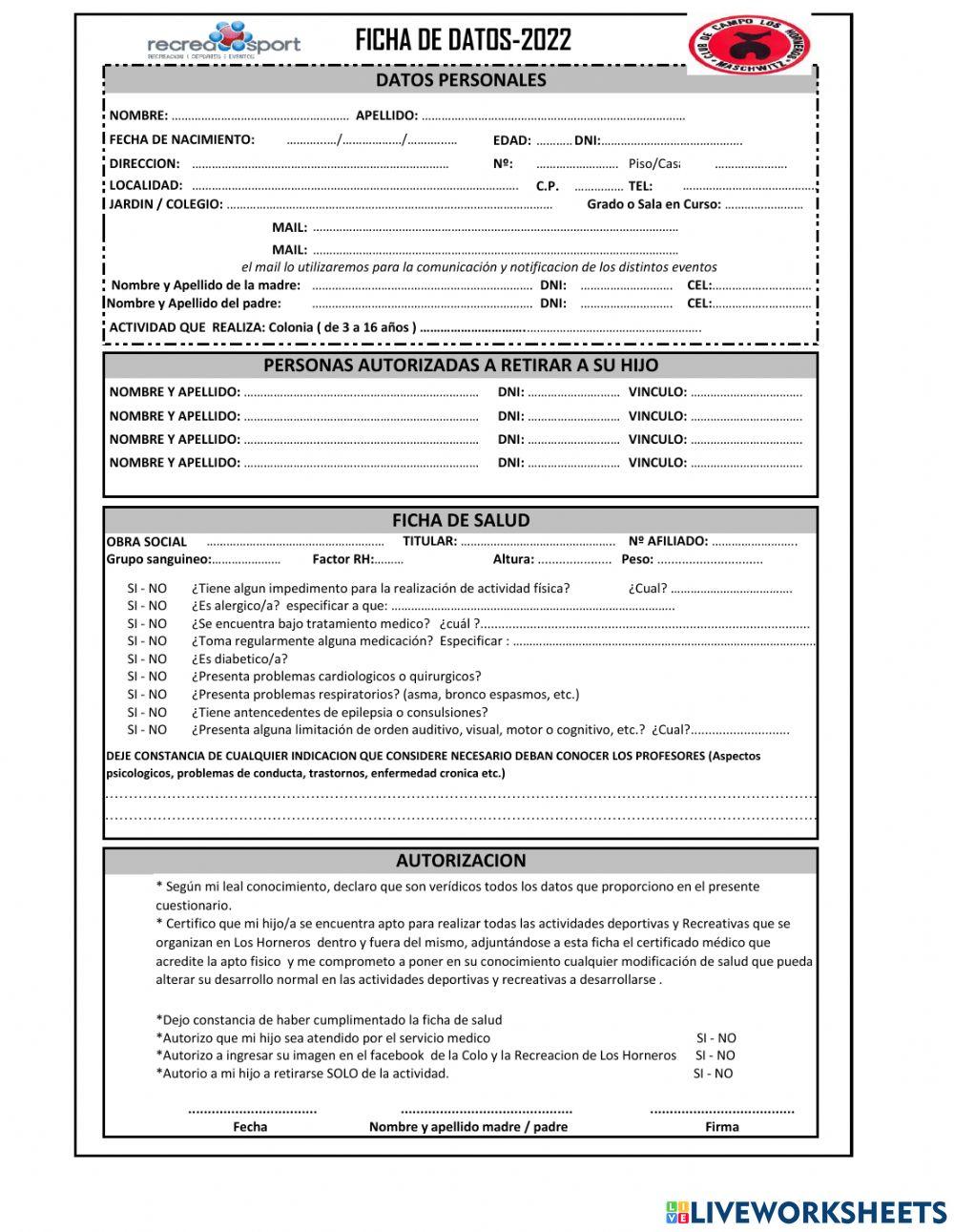 Planilla Ficha de salud