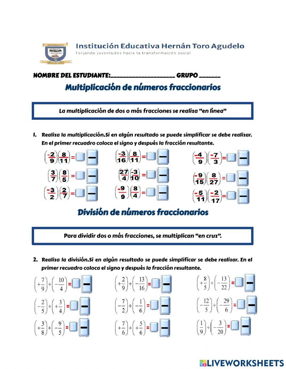 Multiplicación y división de fracciones