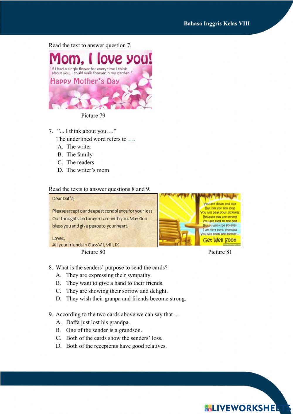 Test on Greeting Cards for 8th Grade