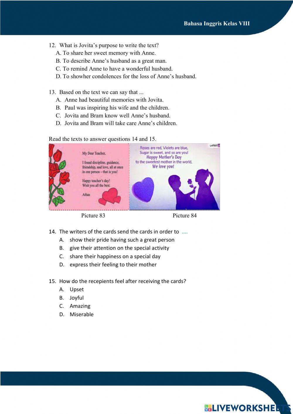 Test on Greeting Cards for 8th Grade