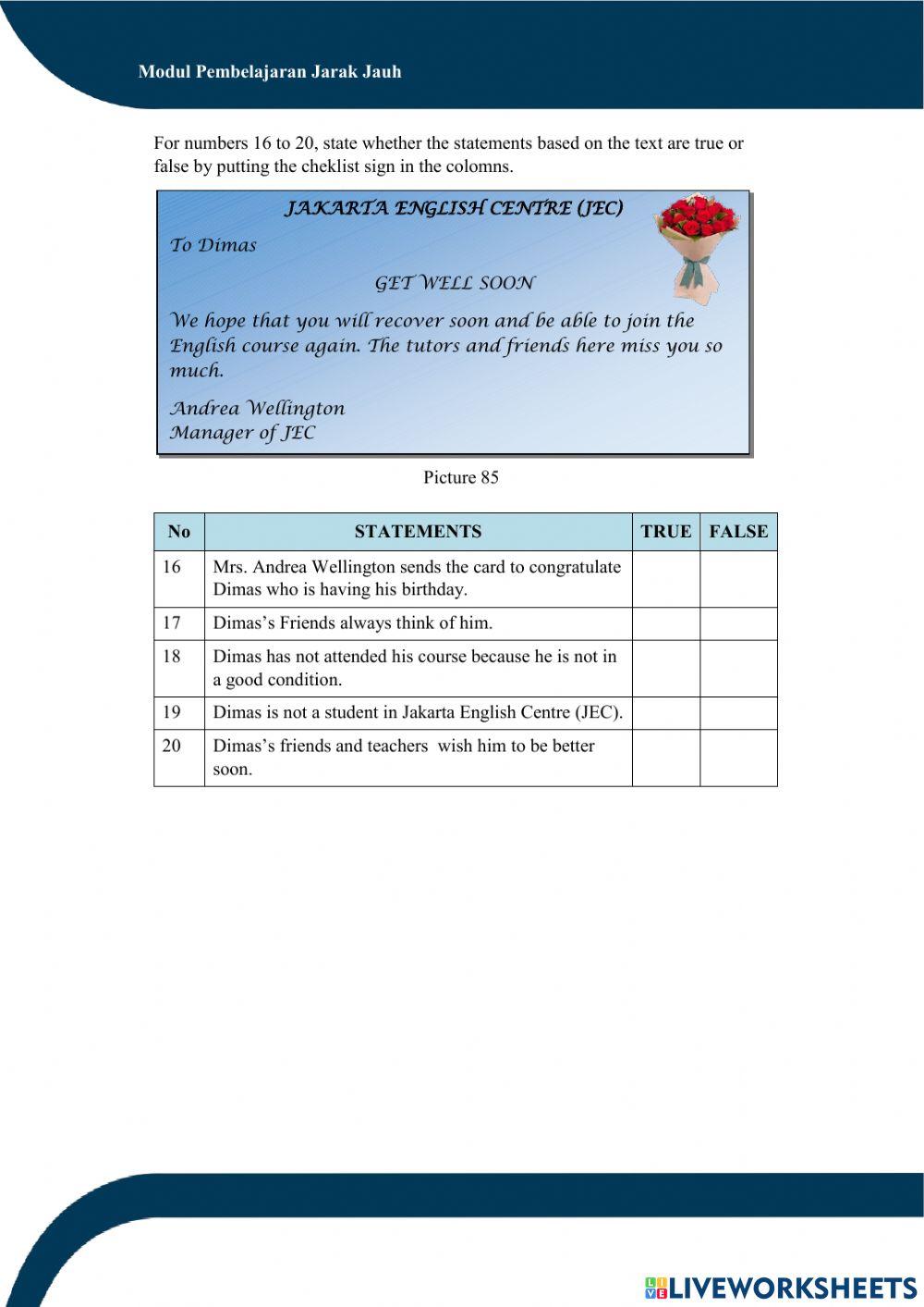 Test on Greeting Cards for 8th Grade