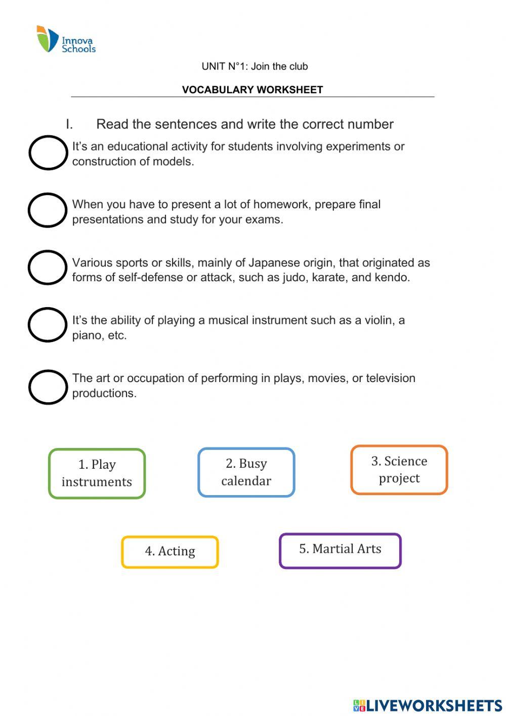 Vocabulary: after school clubs and teams