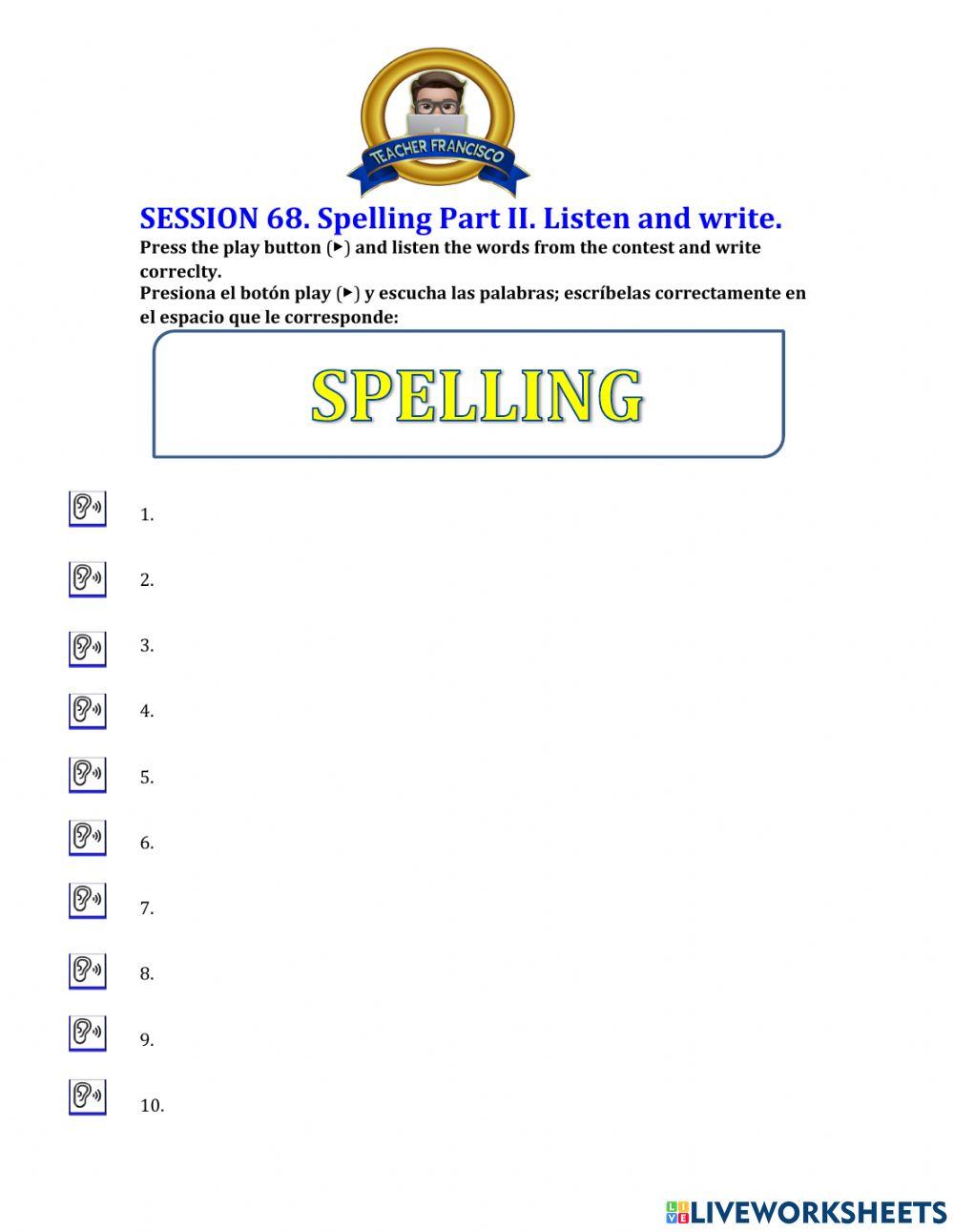 SPELLING PART II 3RD GRADE worksheet Live Worksheets