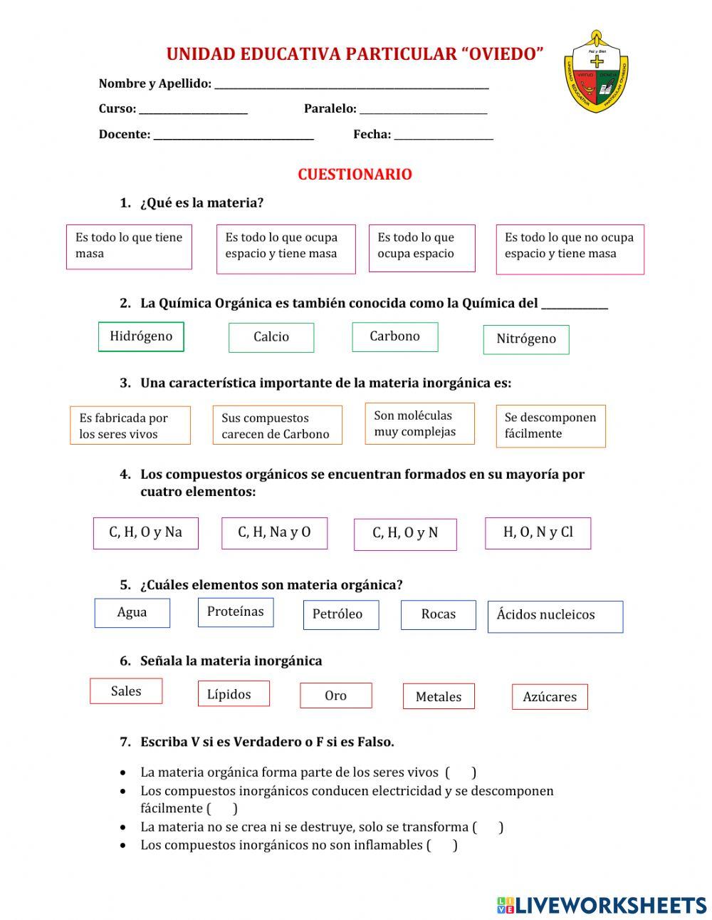 Materia orgánica e inorgánica