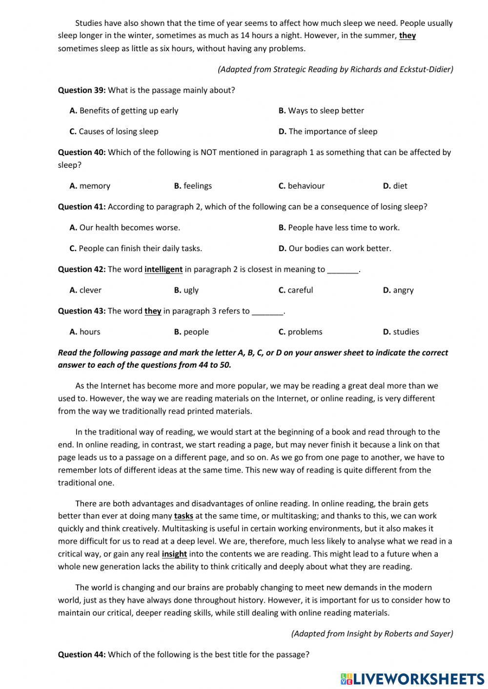 Sample of university entrance exam 2022