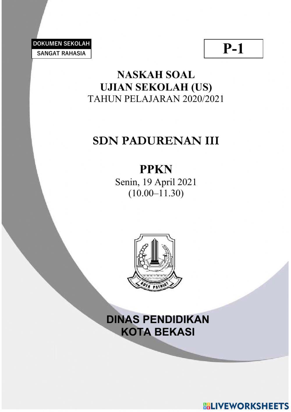 Soal Ujian Sekolah PPKN 2020-2021