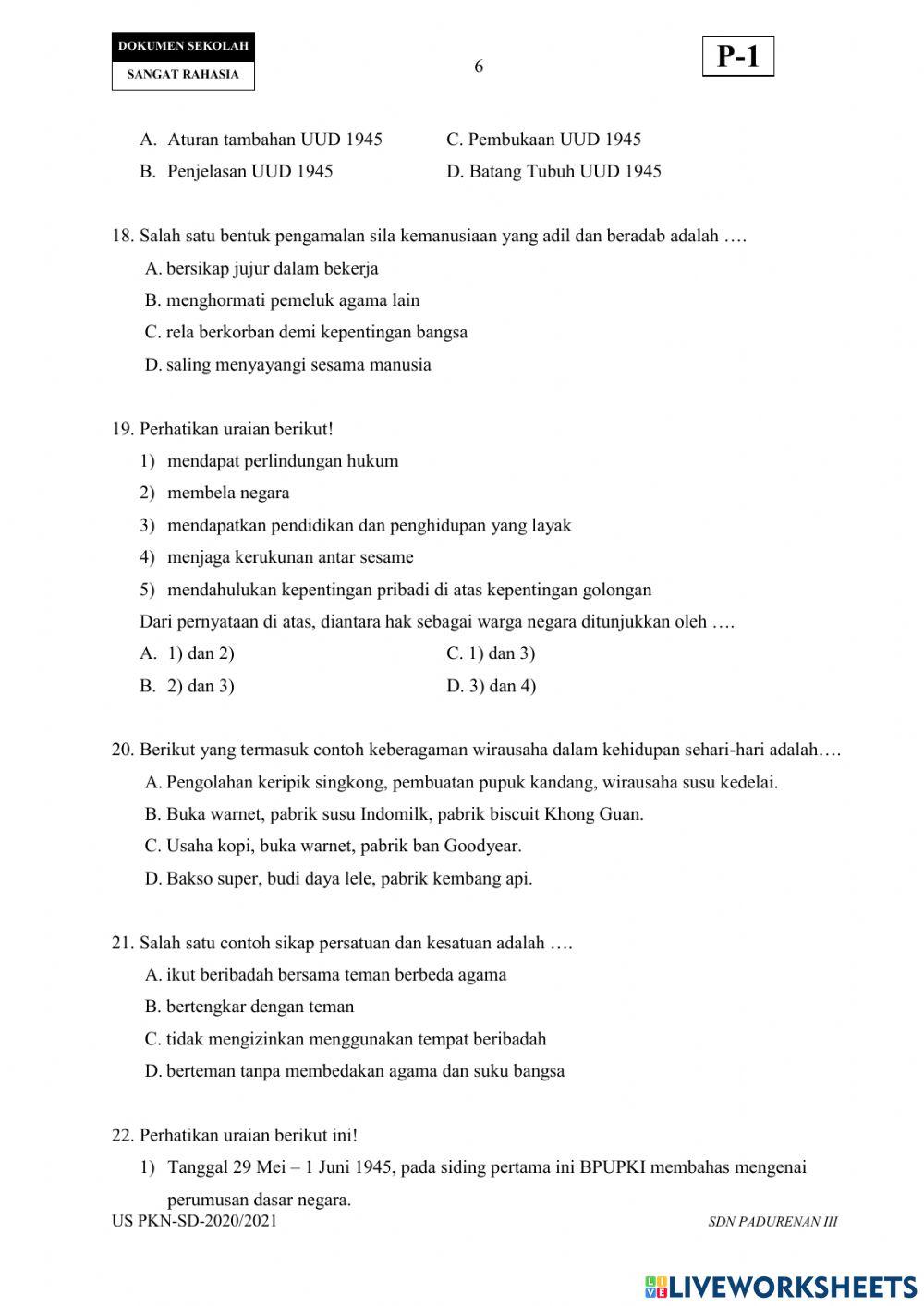 Soal Ujian Sekolah PPKN 2020-2021