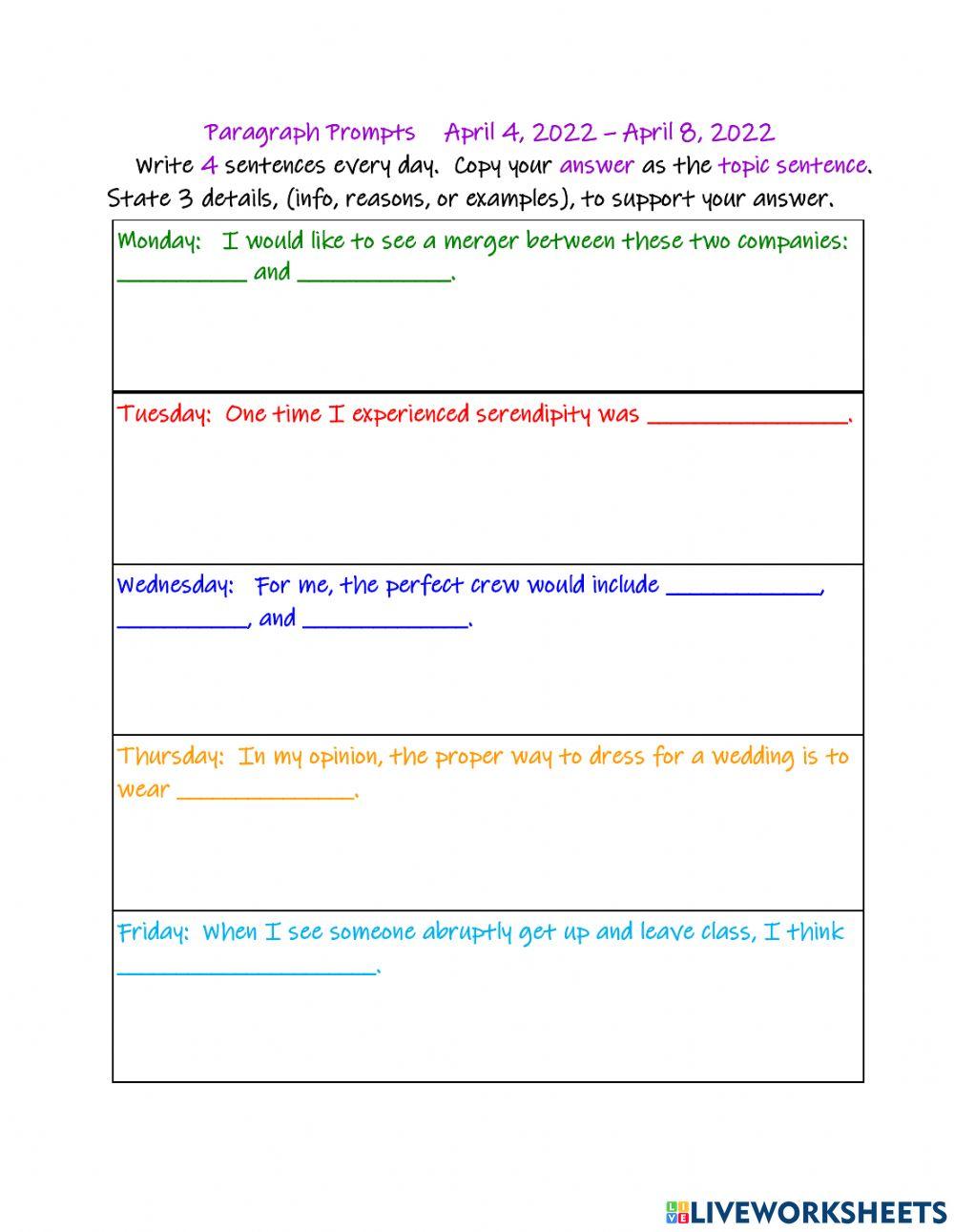 Entrepreneurship 8 Paragraph Log