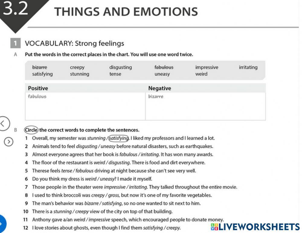 Vocabulary - Things and emotions