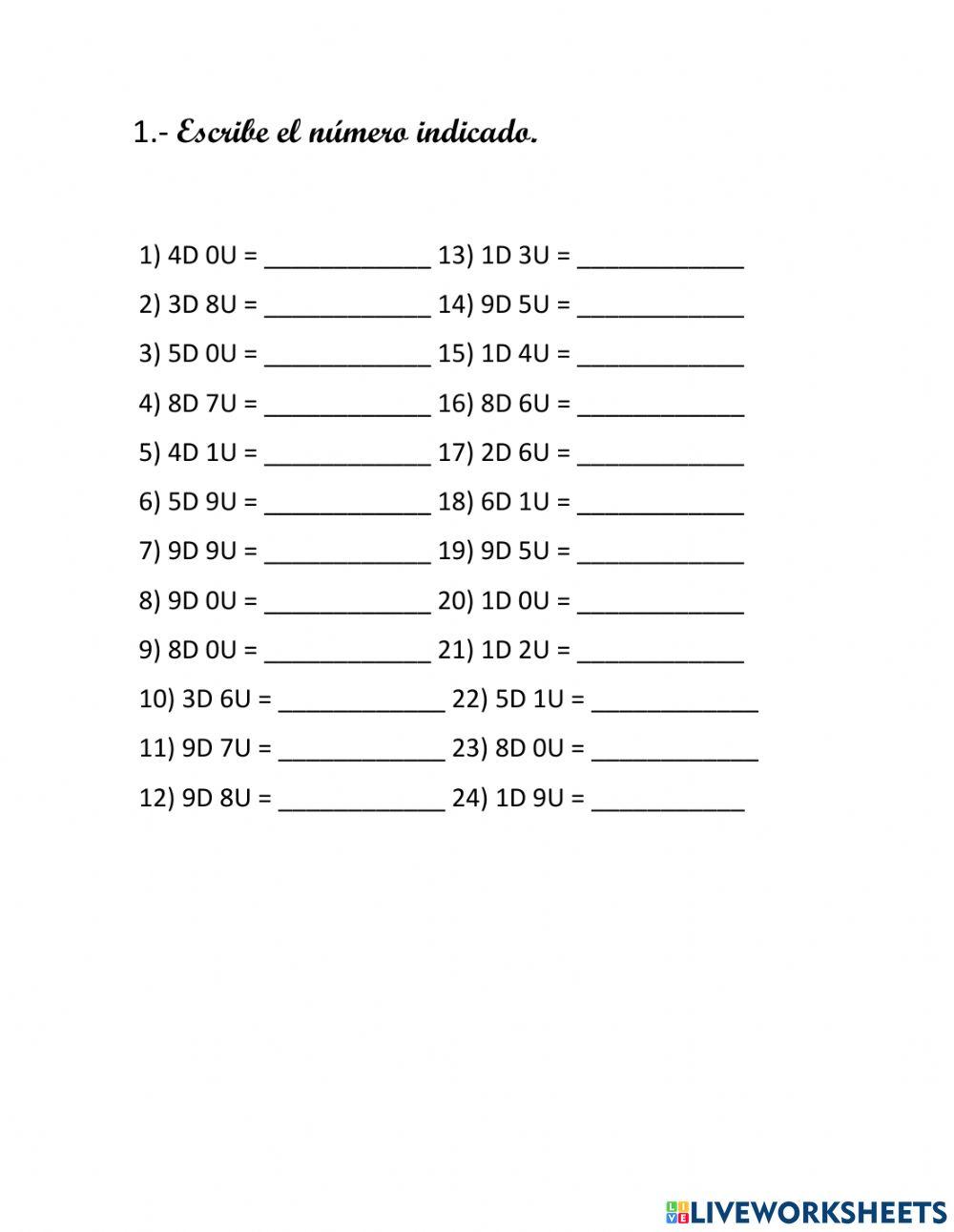 Números del 0 hasta el 100