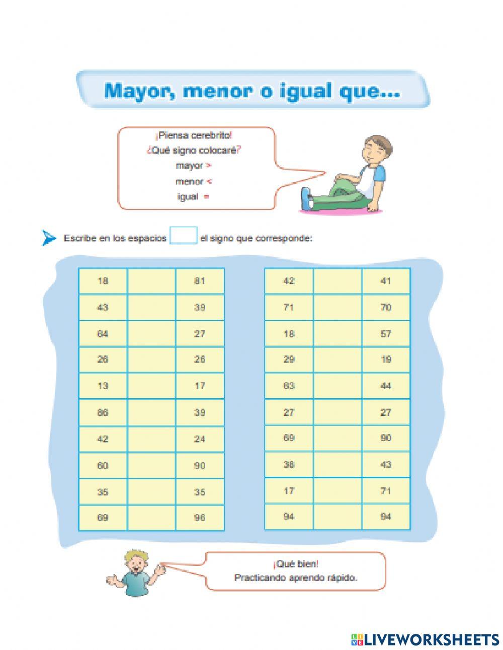 Números del 0 hasta el 100