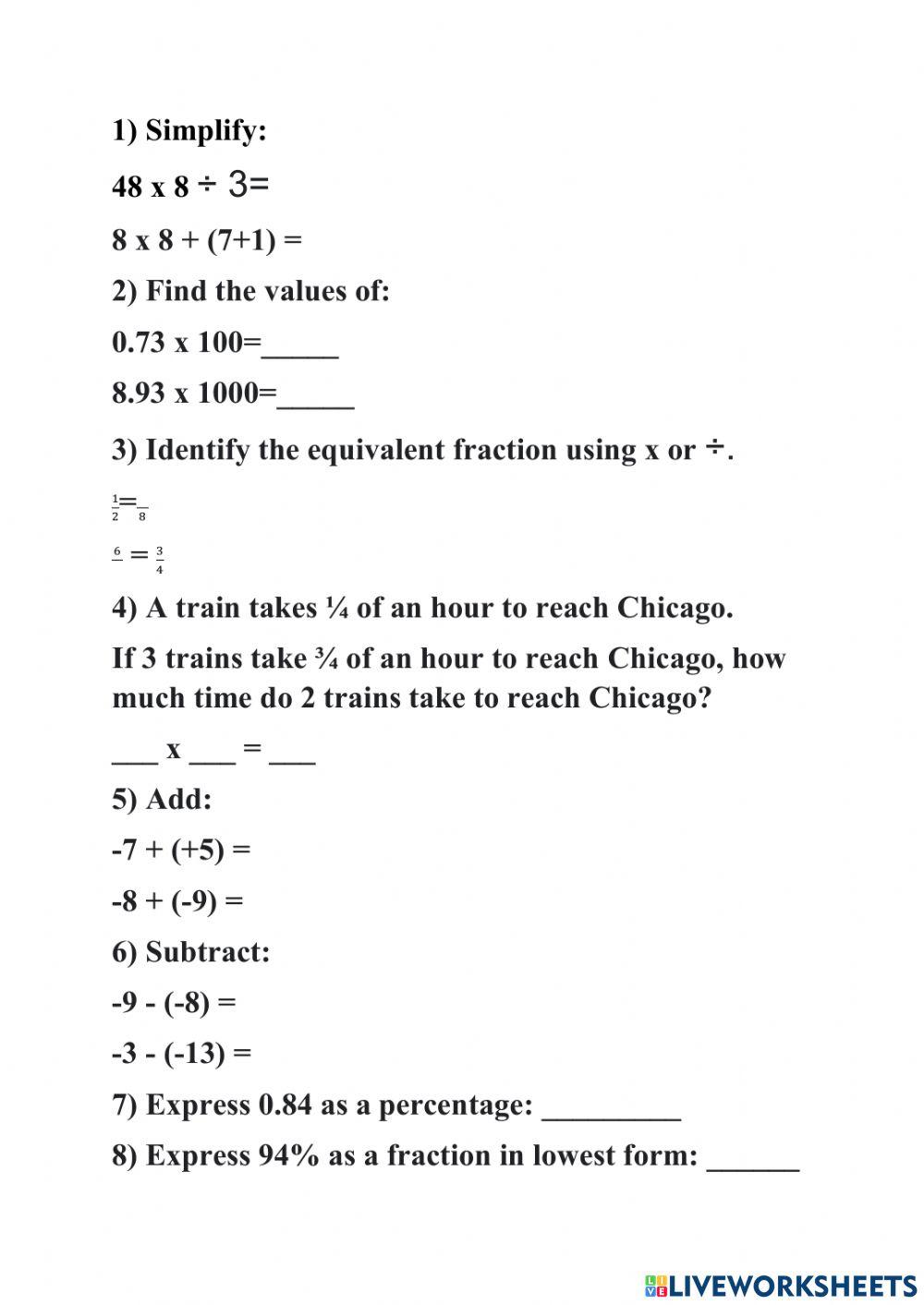 Maths- AOL 1 Worksheet