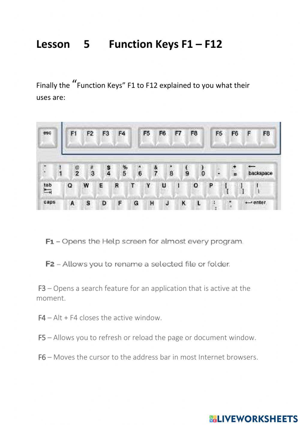 Lesson 5 Function Keys F1 to F12