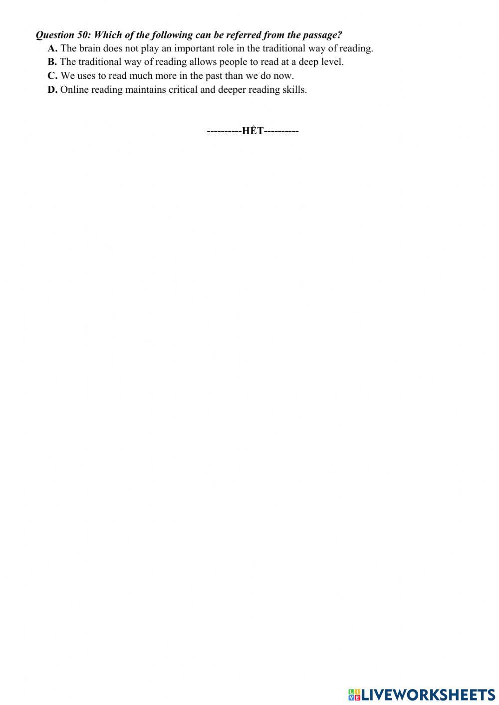 Đề tham khảo TNTHPT Anh 2022