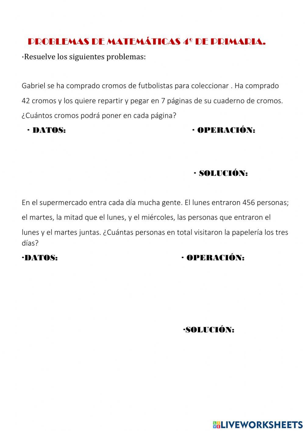 Problemas de matemáticas 4º