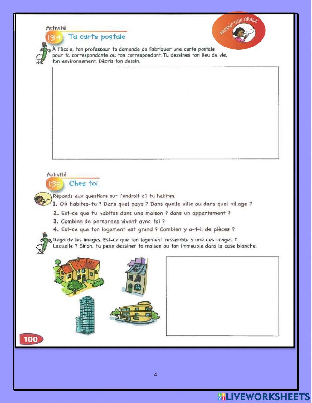 PRODUCTION éCRITE ET ORALE LIEUX DE VIE ET DE LOGEMENT