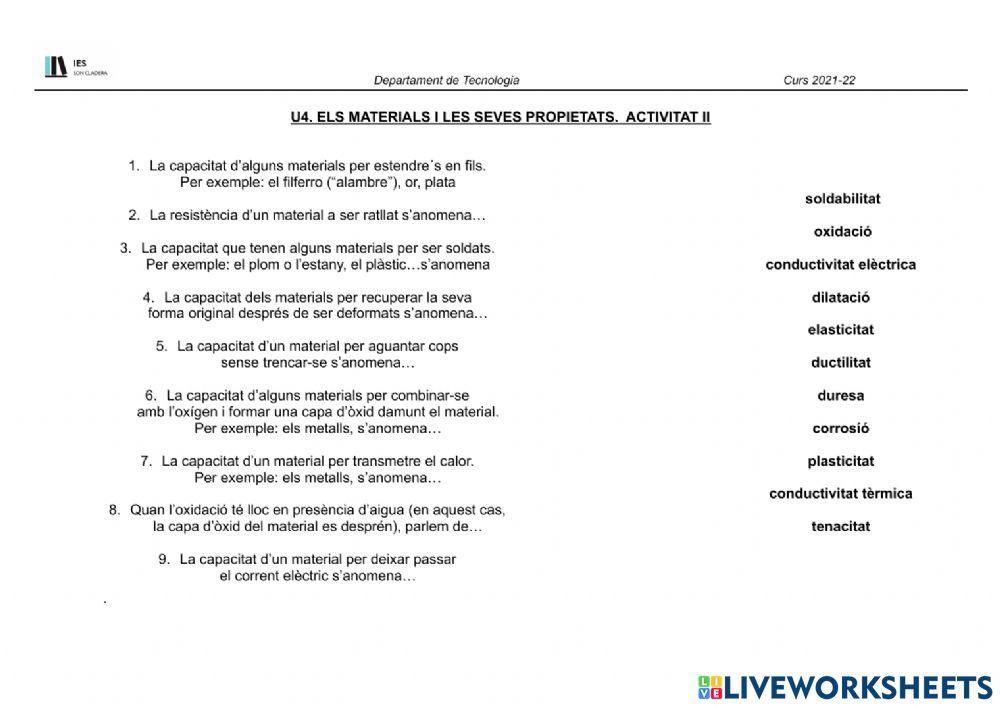 Propietats dels materials. Definicions II