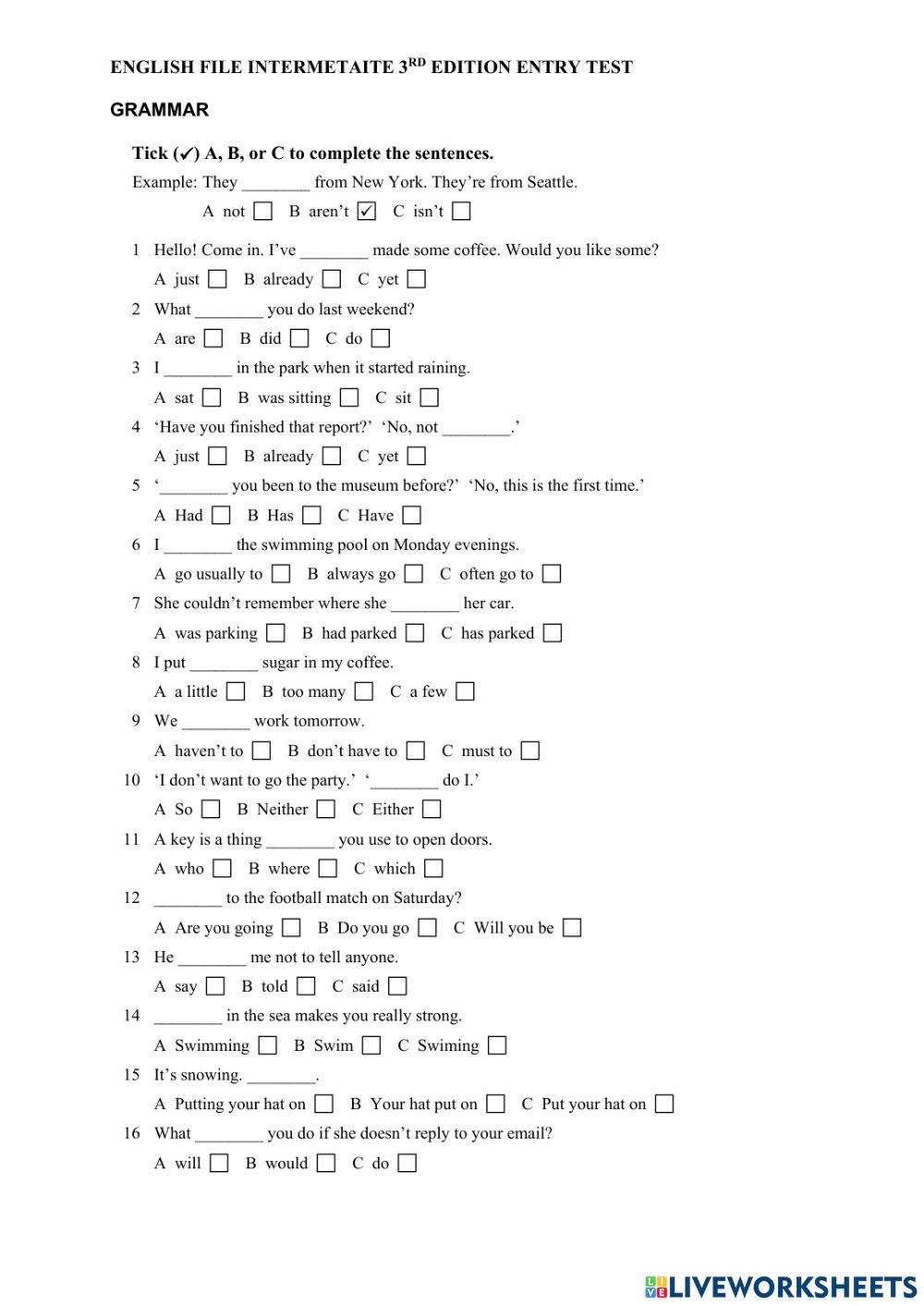 EF Inter Entry Test (informative purpose for students)