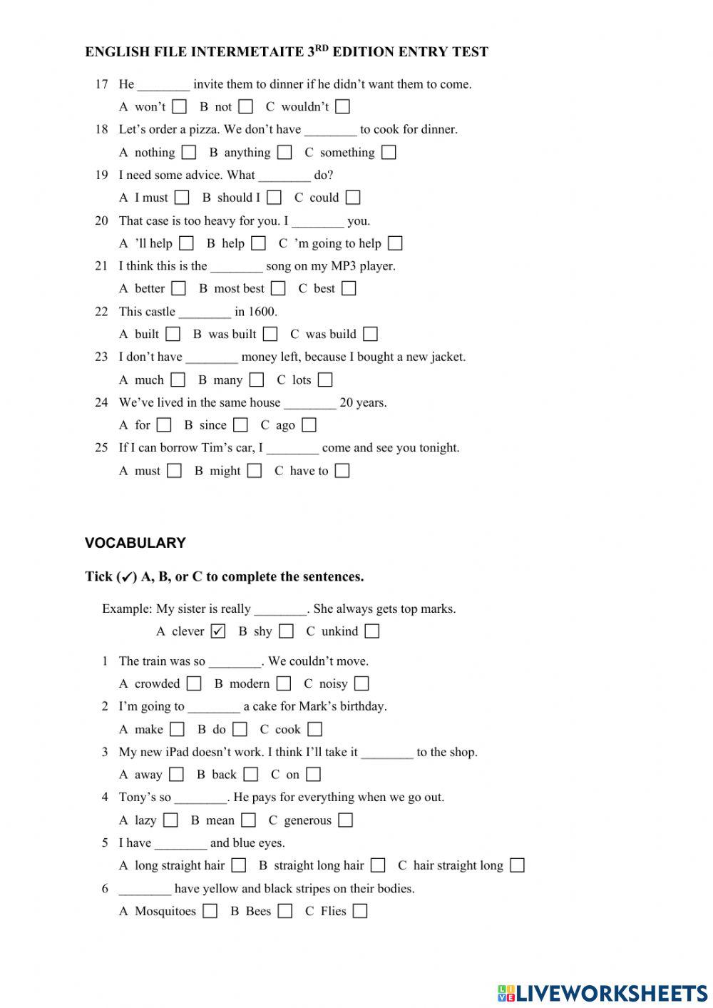 EF Inter Entry Test (informative purpose for students)