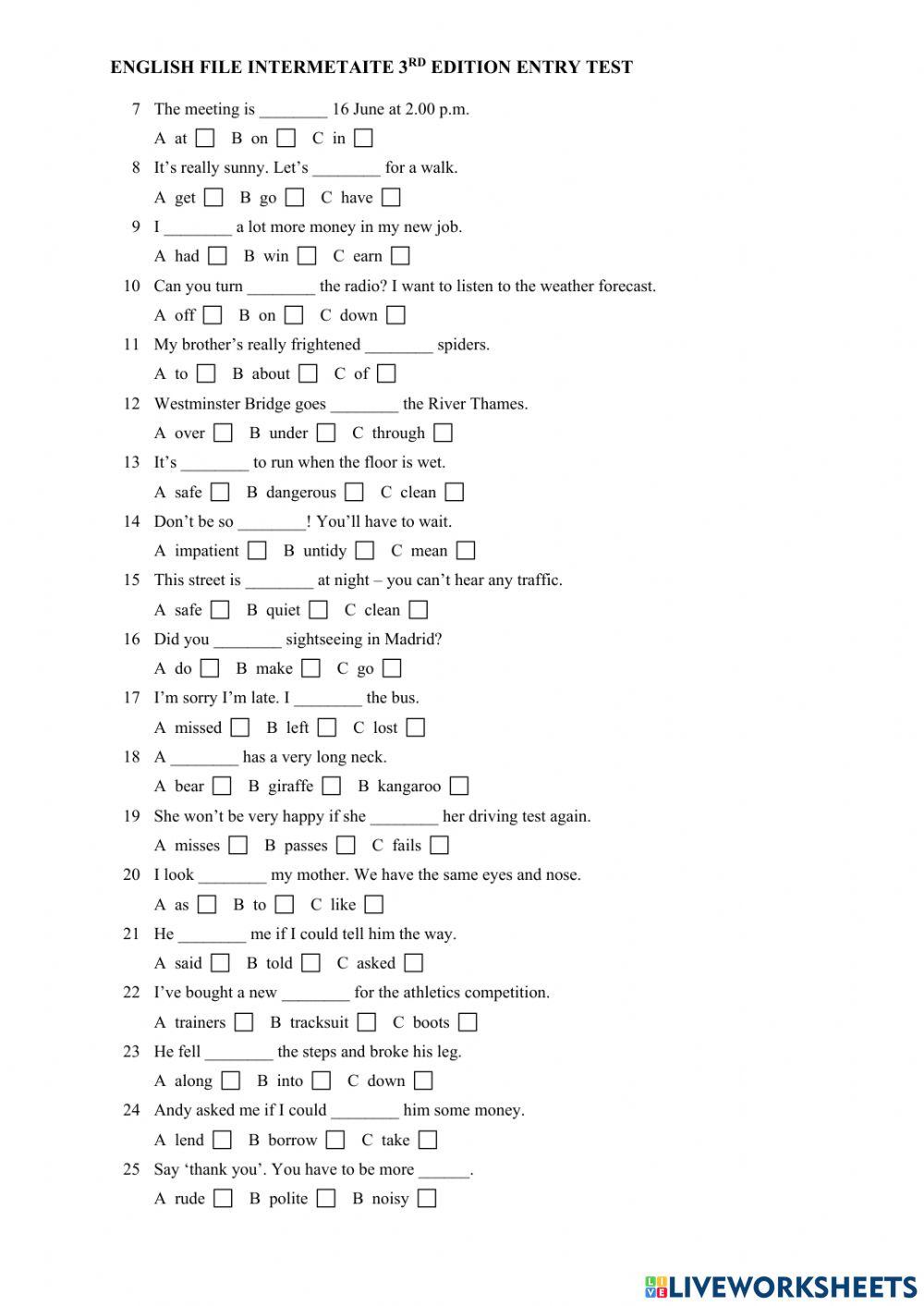 EF Inter Entry Test (informative purpose for students)
