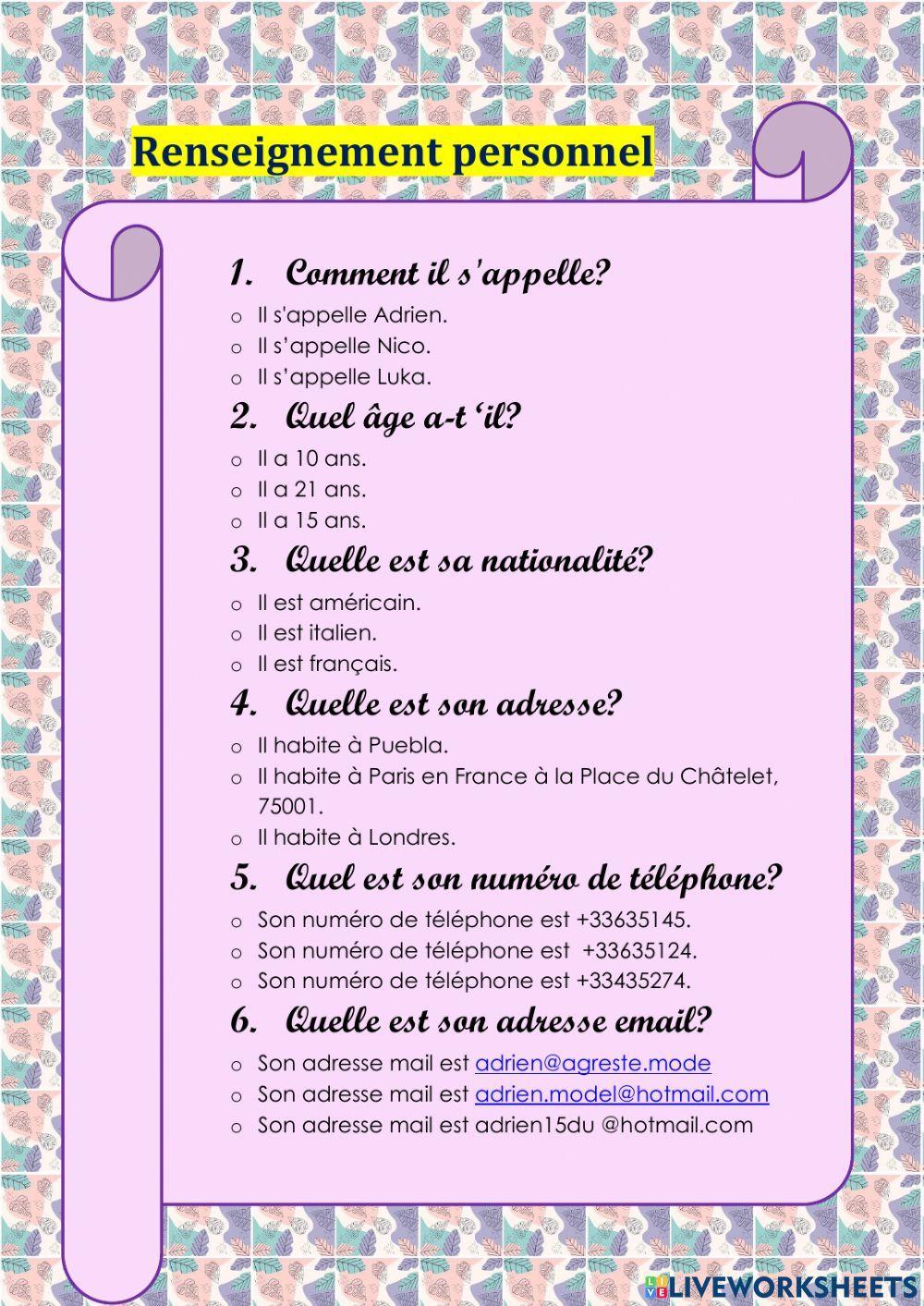 Information personnelle