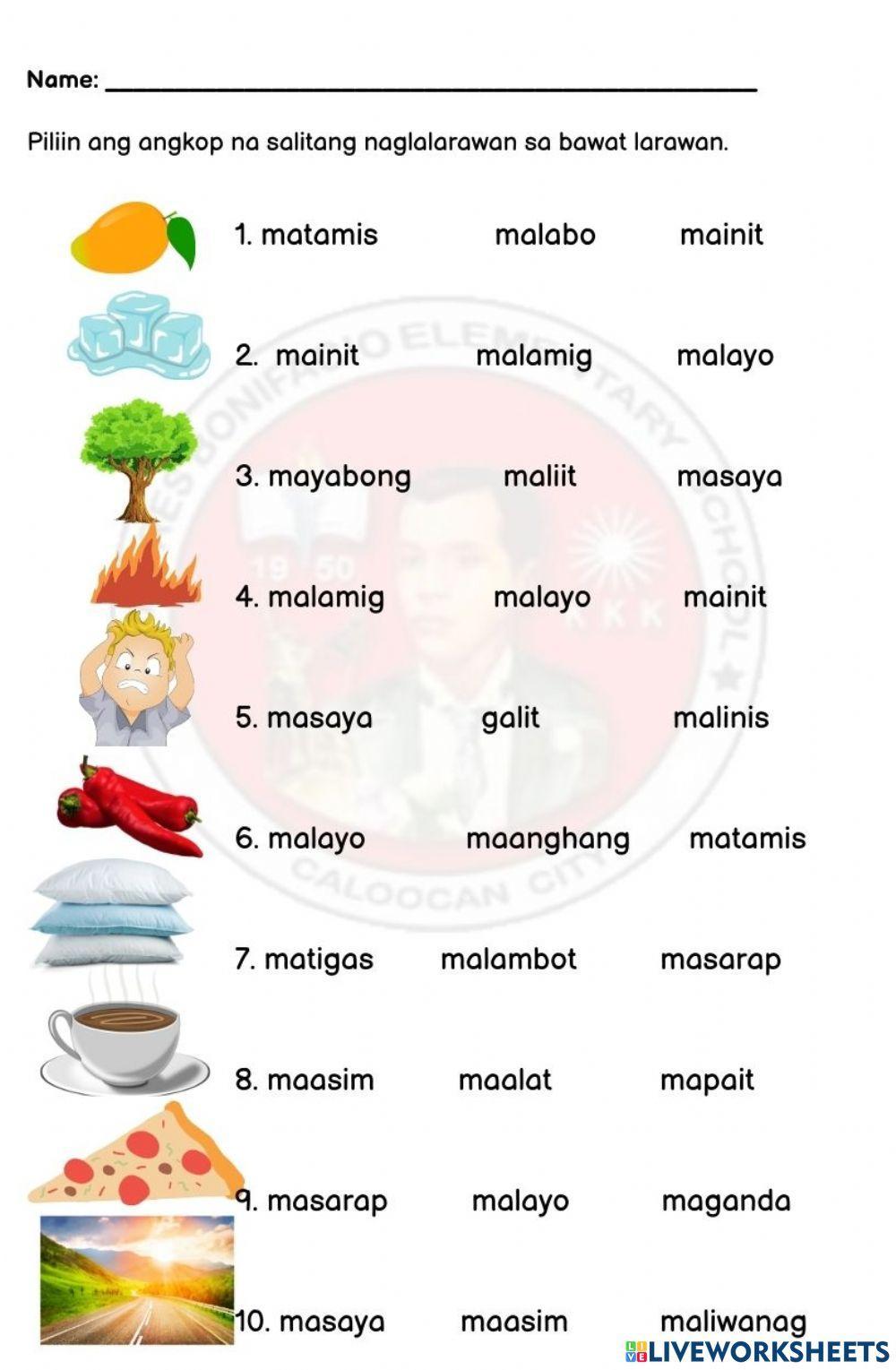 Mga uri ng pang uri worksheets the filipino homeschooler p bilarasa