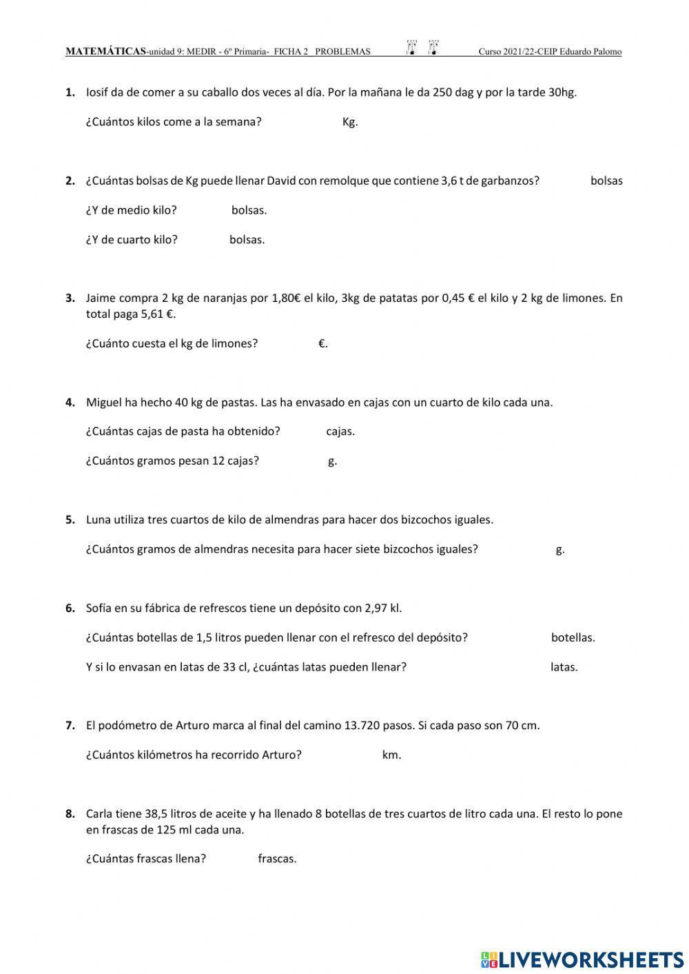 Problemas del sistema métrico decimal