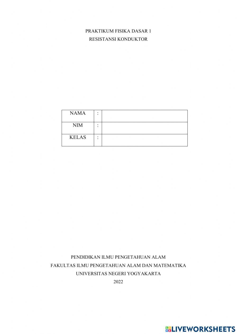 Lembar Kerja Praktikum Resistensi Konduktor