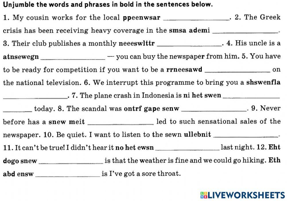 News L1 active vocabulary U8 L1