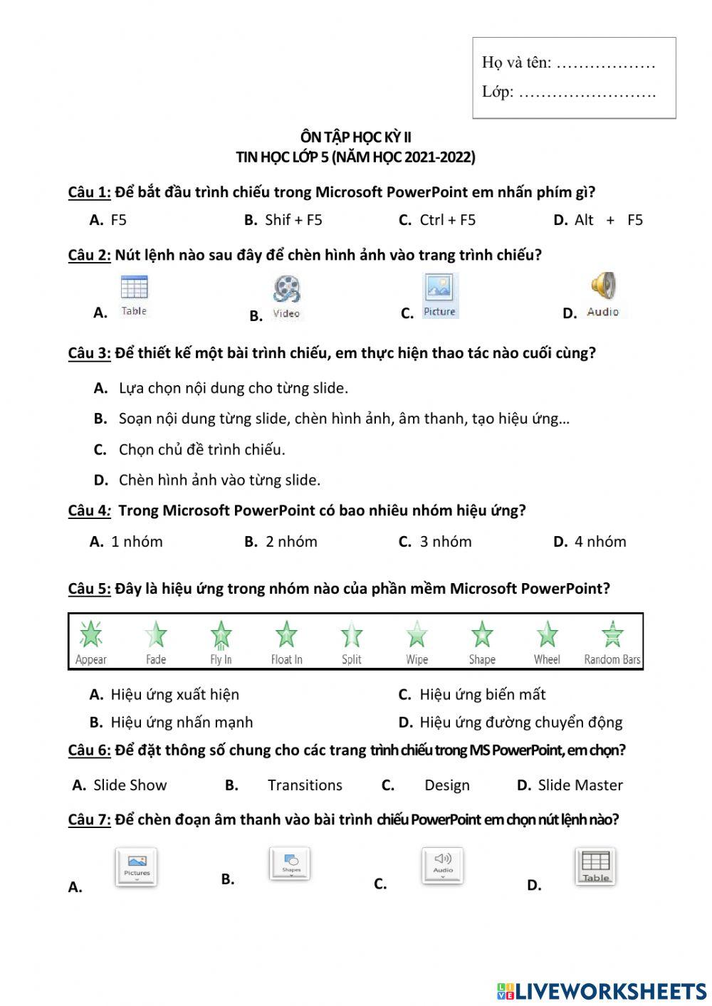 Tin học lớp 5-Ôn tập kỳ II