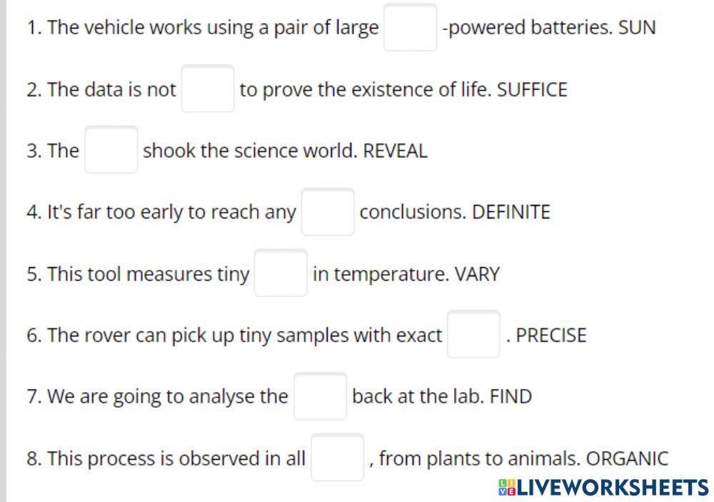 Word formation - Life on Mars