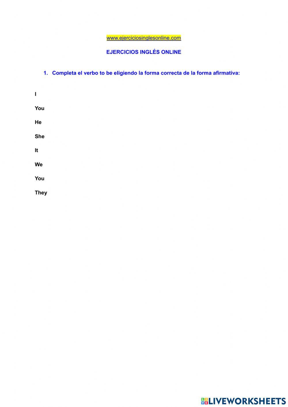 Verbo TO BE afirmativa