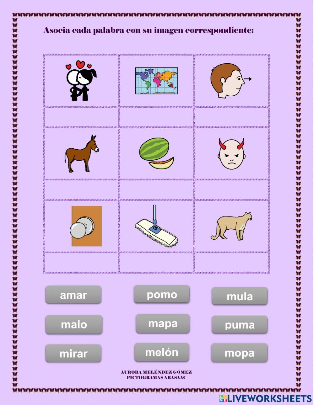 Asocia palabra-imagen LETRA M