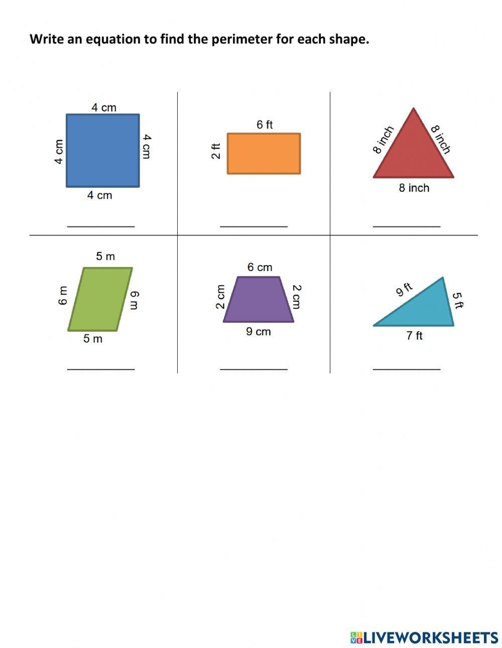 Perimeter equations worksheet | Live Worksheets