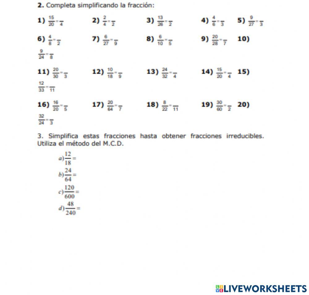 Simplificacion de fracciones